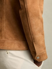 Reiss Tobacco Brown Eden Suede Trucker Jacket - Image 4 of 7