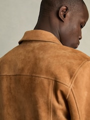 Reiss Tobacco Brown Eden Suede Trucker Jacket - Image 6 of 7