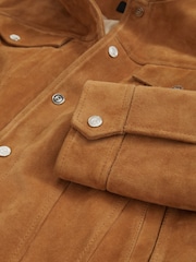 Reiss Tobacco Brown Eden Suede Trucker Jacket - Image 7 of 7