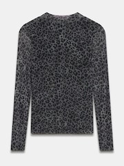 Mint Velvet Grey Animal Print Mesh Top - Image 4 of 4