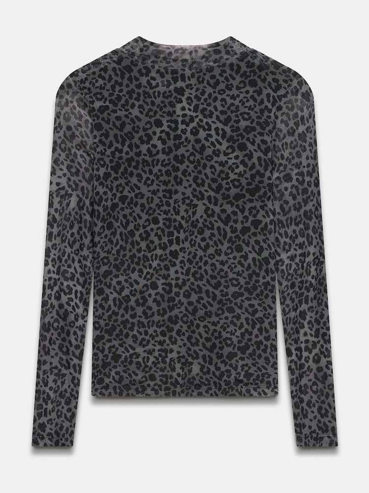 Mint Velvet Grey Animal Print Mesh Top - Image 4 of 4
