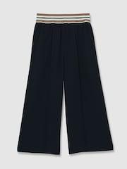 Reiss Navy Abs 13-14 yrs Stripe-Waistband Wide-Leg Trousers - Image 1 of 4