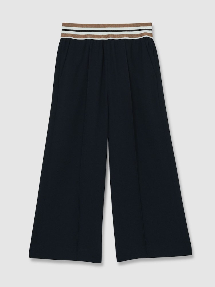 Reiss Navy Abs 13-14 yrs Stripe-Waistband Wide-Leg Trousers - Image 1 of 4