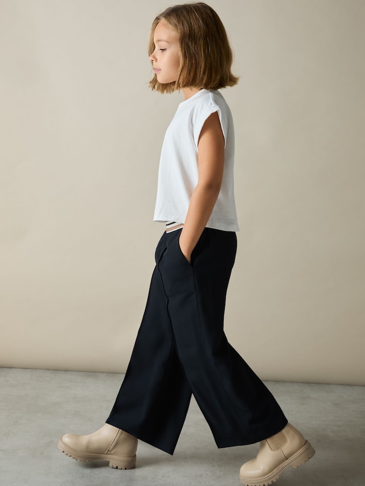 Reiss Navy Abs 13-14 yrs Stripe-Waistband Wide-Leg Trousers - Image 2 of 4