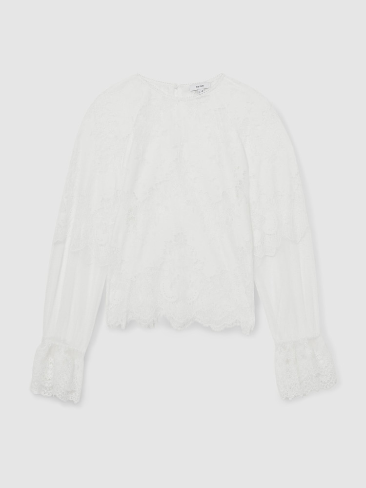 Reiss Ivory Emilia Lace Flared-Cuff Blouse - Image 2 of 8