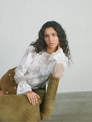 Reiss Ivory Emilia Lace Flared-Cuff Blouse - Image 3 of 8