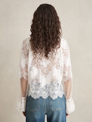 Reiss Ivory Emilia Lace Flared-Cuff Blouse - Image 6 of 8