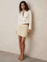 Reiss Ivory Bobbi Loop-Stitch Fringe Mini Skirt - Image 1 of 5