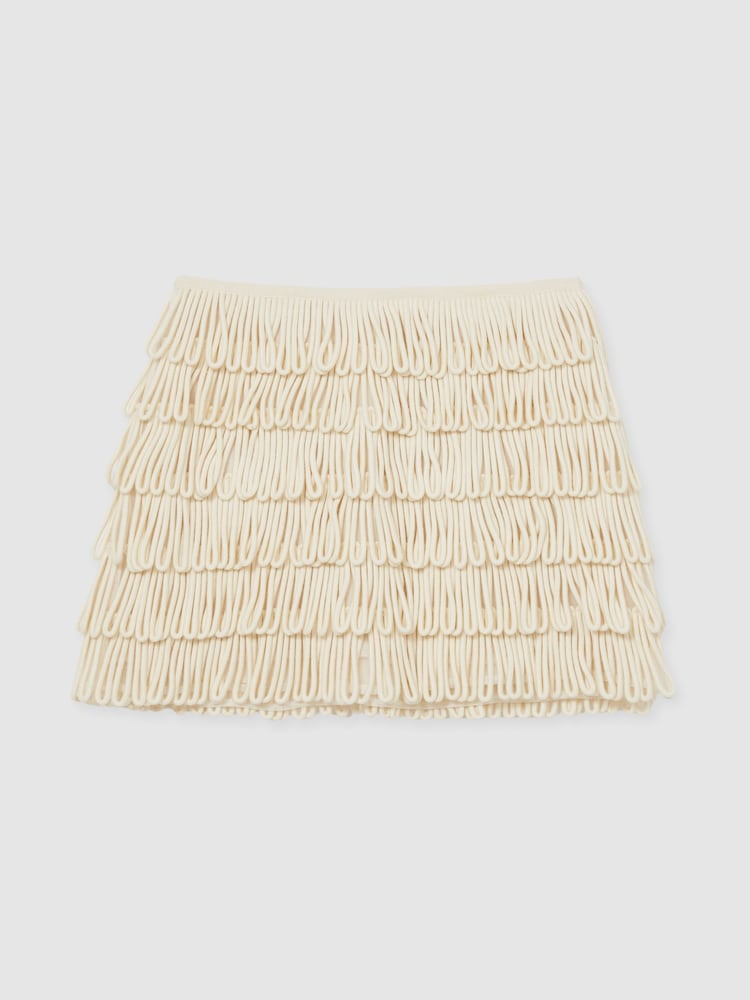 Reiss Ivory Bobbi Loop-Stitch Fringe Mini Skirt - Image 2 of 5