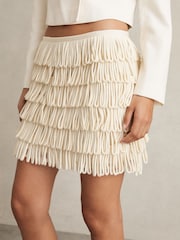 Reiss Ivory Bobbi Loop-Stitch Fringe Mini Skirt - Image 3 of 5