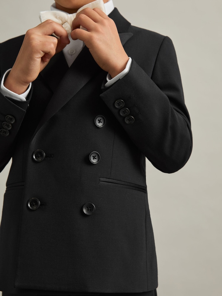 Reiss Black Knightsbridge Db 9-13 yrs Wool-Blend Double-Breasted Tuxedo Jacket - Image 1 of 4