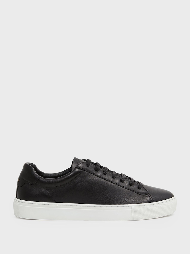 Reiss Black Finley Leather Low-Top Trainers - Image 1 of 5
