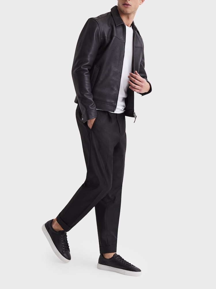 Reiss Black Finley Leather Low-Top Trainers - Image 2 of 5