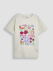 JoJo Maman Bébé Cream Good Vibes Classic Crew Neck T-Shirt - Image 1 of 3
