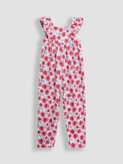 JoJo Maman Bébé Bright Pink Floral Ruffle Front Jumpsuit - Image 1 of 4