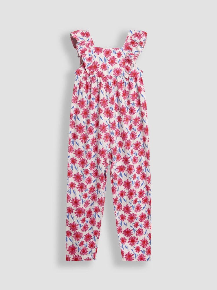 JoJo Maman Bébé Bright Pink Floral Ruffle Front Jumpsuit - Image 1 of 4