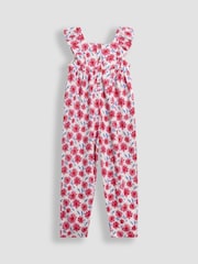 JoJo Maman Bébé Bright Pink Floral Ruffle Front Jumpsuit - Image 2 of 4