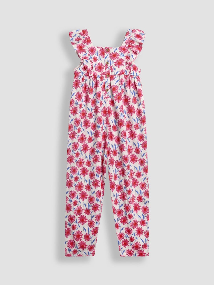 JoJo Maman Bébé Bright Pink Floral Ruffle Front Jumpsuit - Image 2 of 4