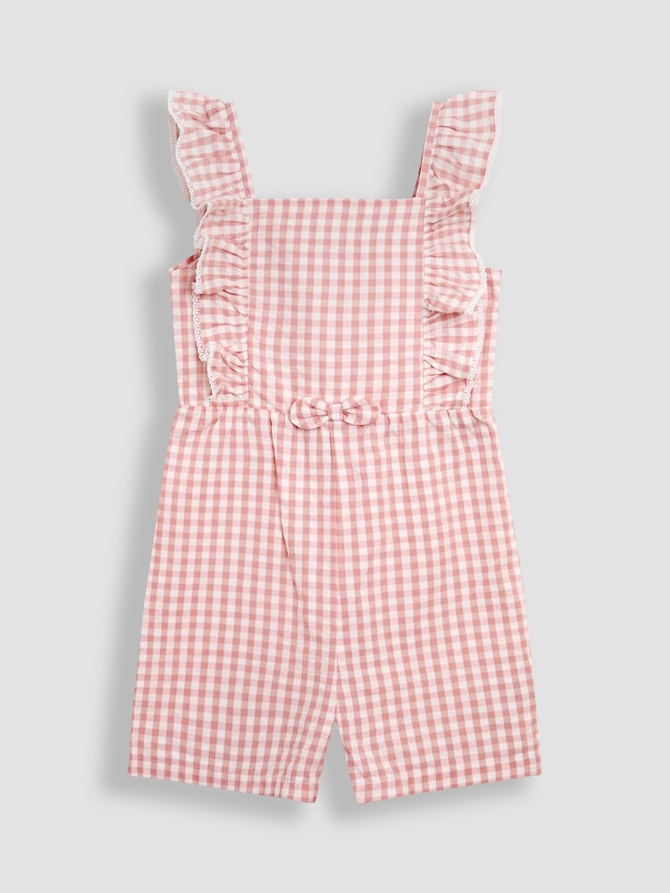 JoJo Maman Bébé Pink Gingham Ruffle Front Playsuit - Image 1 of 4