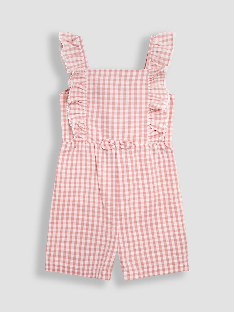 JoJo Maman Bébé Pink Gingham Ruffle Front Playsuit - Image 1 of 4 JoJo Maman Bébé Pink Gingham Ruffle Front Playsuit - Image 1 of 4