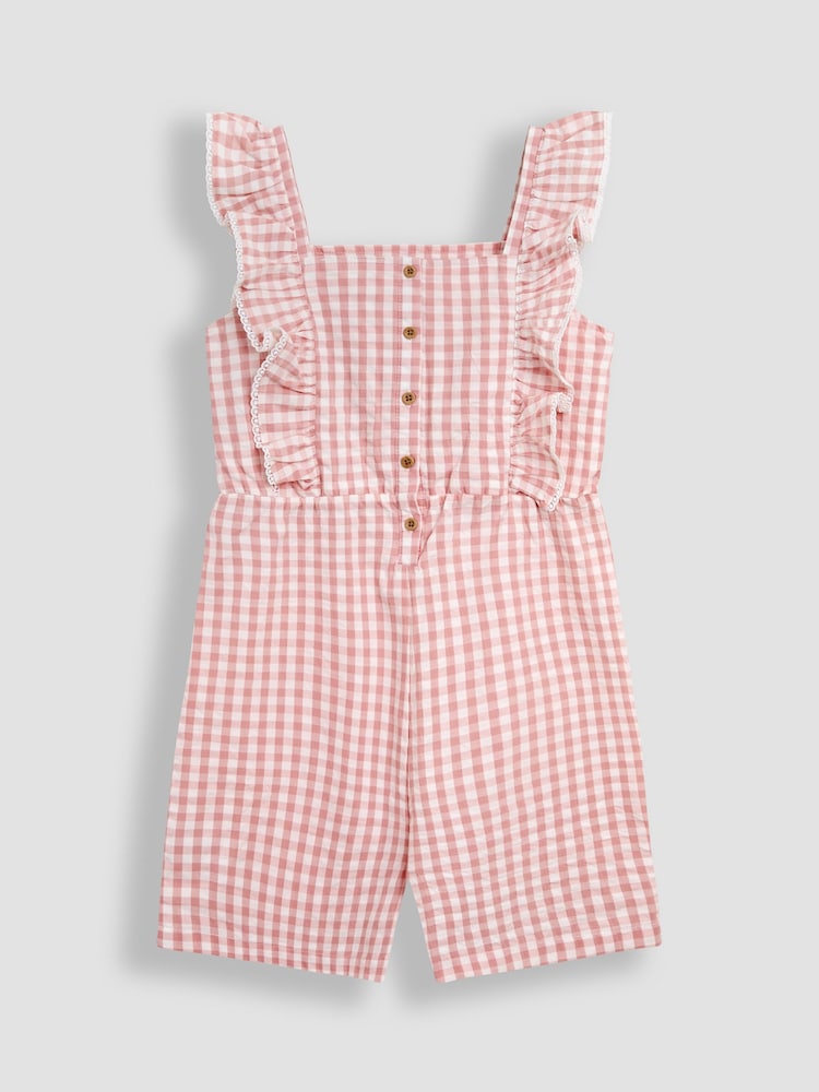 JoJo Maman Bébé Pink Gingham Ruffle Front Playsuit - Image 2 of 4