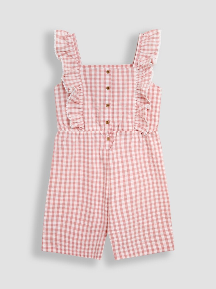 JoJo Maman Bébé Pink Gingham Ruffle Front Playsuit - Image 2 of 4 JoJo Maman Bébé Pink Gingham Ruffle Front Playsuit - Image 2 of 4
