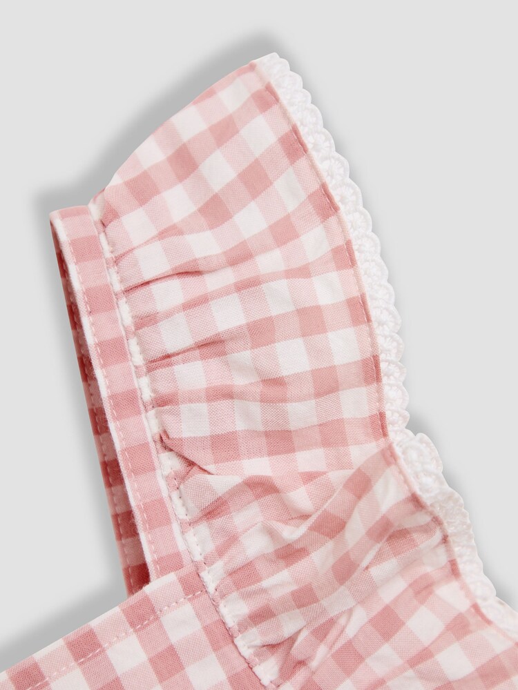 JoJo Maman Bébé Pink Gingham Ruffle Front Playsuit - Image 4 of 4 JoJo Maman Bébé Pink Gingham Ruffle Front Playsuit - Image 4 of 4
