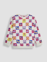 JoJo Maman Bébé Cream Garden Checkered Printed Crew Neck Sweatshirt - Image 1 of 3