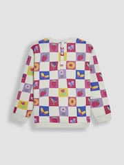 JoJo Maman Bébé Cream Garden Checkered Printed Crew Neck Sweatshirt - Image 2 of 3
