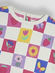 JoJo Maman Bébé Cream Garden Checkered Printed Crew Neck Sweatshirt - Image 3 of 3