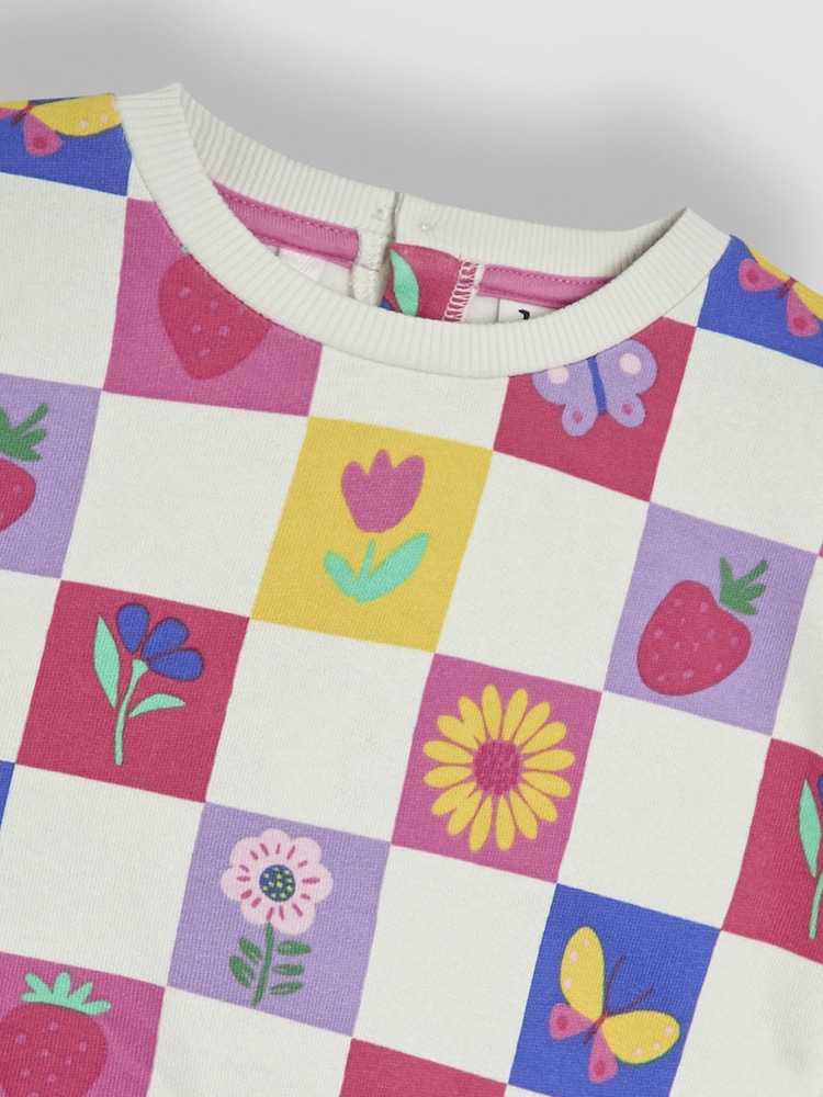 JoJo Maman Bébé Cream Garden Checkered Printed Crew Neck Sweatshirt - Image 3 of 3