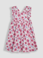 JoJo Maman Bébé Pink Floral Frill Shoulder Cross Back Dress - Image 1 of 3