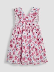 JoJo Maman Bébé Pink Floral Frill Shoulder Cross Back Dress - Image 2 of 3