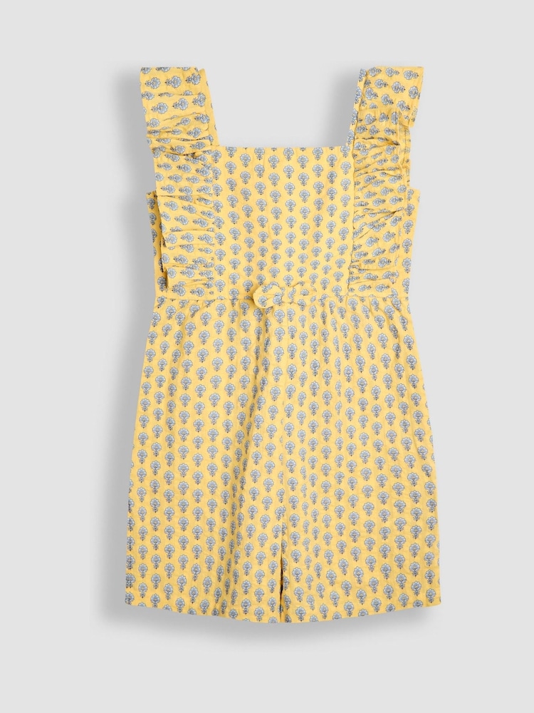 JoJo Maman Bébé Yellow Floral Ruffle Front Playsuit - Image 1 of 4 JoJo Maman Bébé Yellow Floral Ruffle Front Playsuit - Image 1 of 4