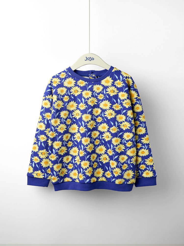 JoJo Maman Bébé Navy Blue Sunflower Printed Crew Neck Sweatshirt - Image 1 of 3