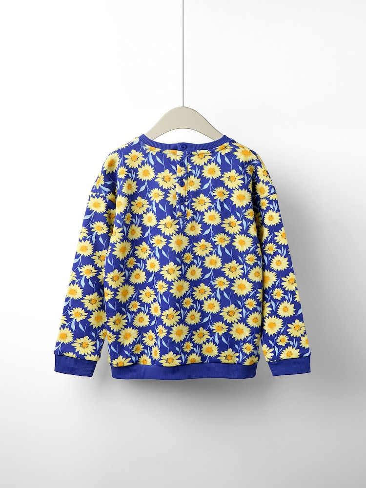 JoJo Maman Bébé Navy Blue Sunflower Printed Crew Neck Sweatshirt - Image 2 of 3