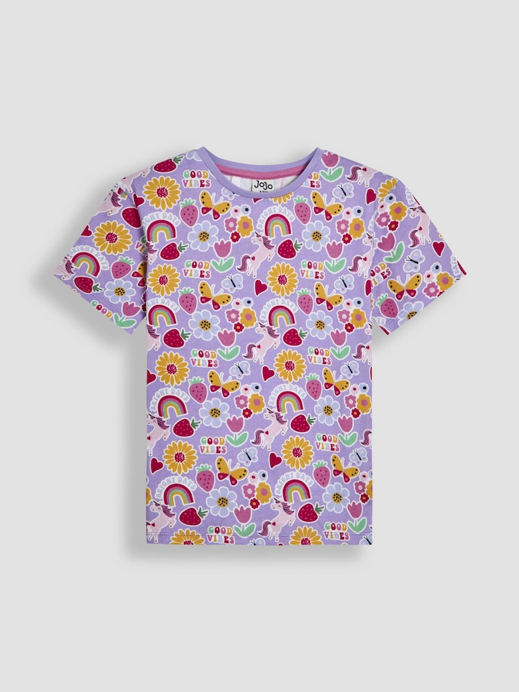 JoJo Maman Bébé Pink Good Vibes Graphic Classic Crew Neck T-Shirts 2 Pack - Image 4 of 4 JoJo Maman Bébé Pink Good Vibes Graphic Classic Crew Neck T-Shirts 2 Pack - Image 4 of 4
