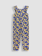 JoJo Maman Bébé Navy Sunflower Ruffle Front Jumpsuit - Image 1 of 3