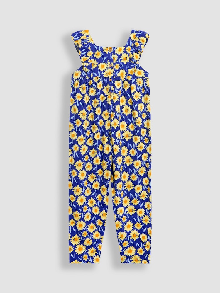 JoJo Maman Bébé Navy Sunflower Ruffle Front Jumpsuit - Image 2 of 3