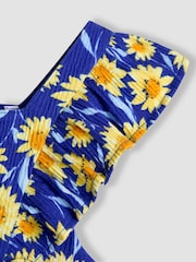 JoJo Maman Bébé Navy Sunflower Ruffle Front Jumpsuit - Image 3 of 3