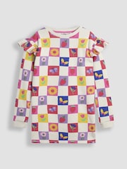 Crema a cuadros con diseño de jardín - JoJo Maman Bébé Sweat Dress - Imagen 1 de 3