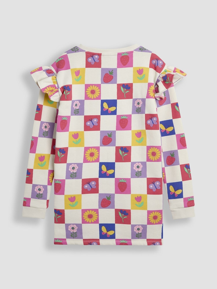 Crema a cuadros con diseño de jardín - JoJo Maman Bébé Sweat Dress - Imagen 2 de 3