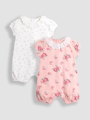 JoJo Maman Bébé Pink Floral 2 Pack Broderie Collar Rompers - Image 1 of 5
