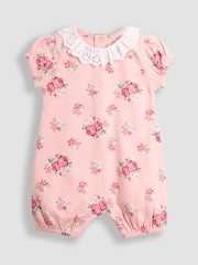 JoJo Maman Bébé Pink Floral 2 Pack Broderie Collar Rompers - Image 2 of 5