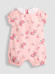 JoJo Maman Bébé Pink Floral 2 Pack Broderie Collar Rompers - Image 3 of 5