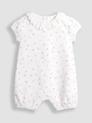 JoJo Maman Bébé Pink Floral 2 Pack Broderie Collar Rompers - Image 4 of 5