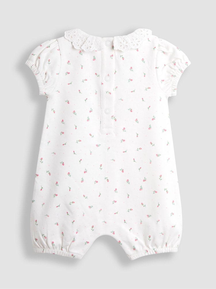 JoJo Maman Bébé Pink Floral 2 Pack Broderie Collar Rompers - Image 5 of 5