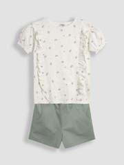 JoJo Maman Bébé Khaki Green Floral 2-Piece Floral T-Shirt & Shorts Set - Image 1 of 5