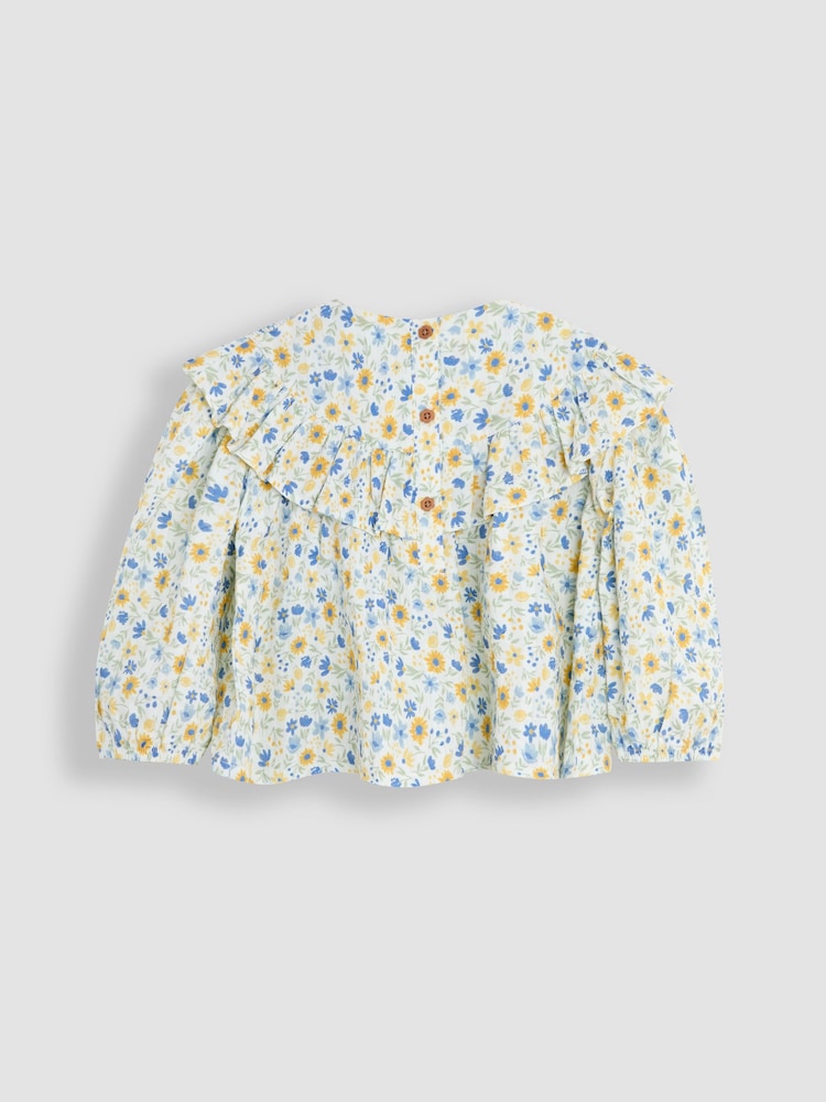 JoJo Maman Bébé White Sunflower Smocked Ruffle Blouse - Image 2 of 3