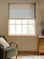 Natural/Green Ready Made Blackout Touch of Linen Border Roman Blind - Image 1 of 8